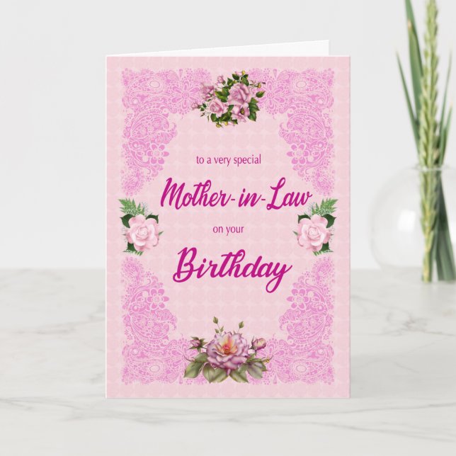 Mother in Law Birthday with Pink Roses Card (Front)