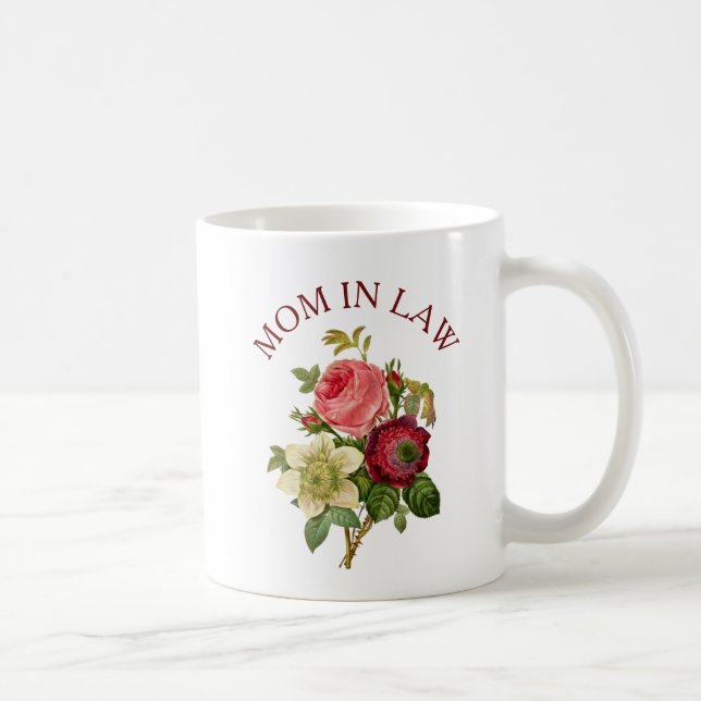 Mother in Law Burgundy Pink Rose Bouquet Mug (Right)