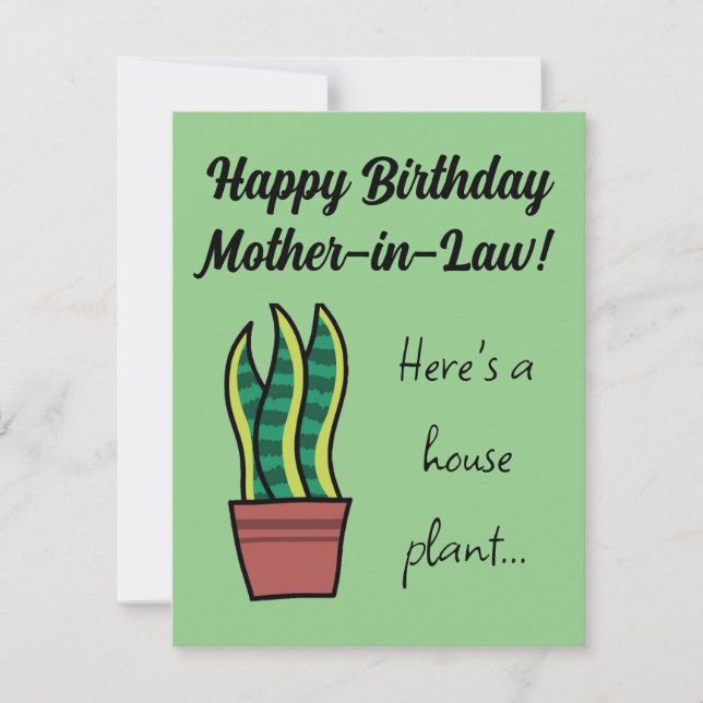 Mother in law funny pun birthday card snake plant (Front)