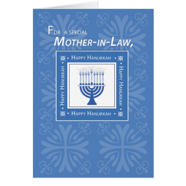 Mother-in-Law Hanukkah Wishes Blue Menorah (Front)