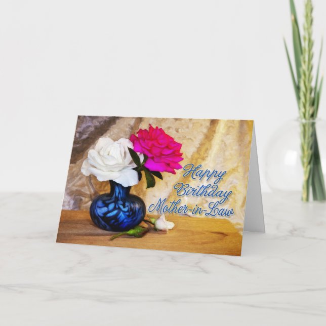 Mother-in-law, Happy Birthday with painted roses Card (Front)