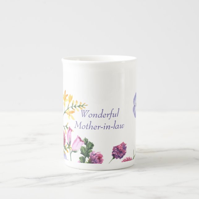 Mother-in-law  Mother's Day Colourful Garden  Bone China Mug (Front)