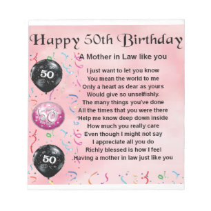 Mother in Law Poem  -  50th Birthday Notepad