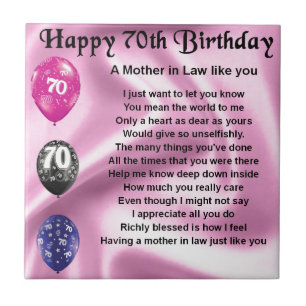 Mother in Law Poem - 70th Birthday Tile