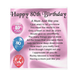 Mother in Law Poem - 80th Birthday Notepad