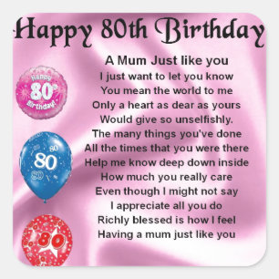 Mother in Law Poem - 80th Birthday Square Sticker