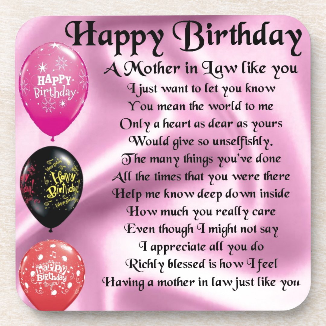 Mother in Law Poem - Happy Birthday Coaster | Zazzle