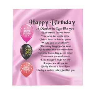 Mother in Law Poem  -  Happy Birthday Notepad