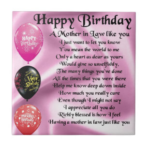 Mother in Law Poem  -  Happy Birthday Tile