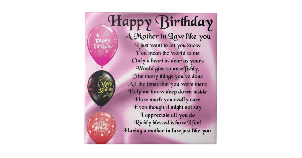 Mother In Law Poem Happy Birthday Tile Zazzle