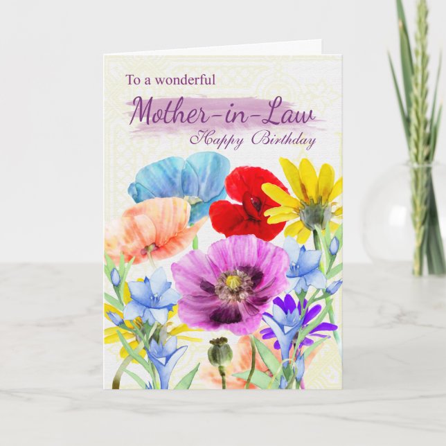Mother-in-Law Watercolor Wild Flowers Card (Front)