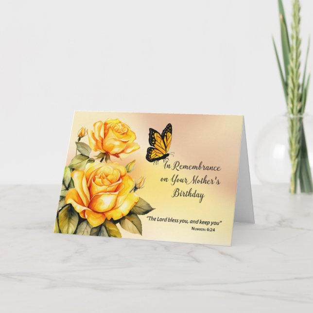 Mother in Remembrance Birthday Religious Roses Card (Front)