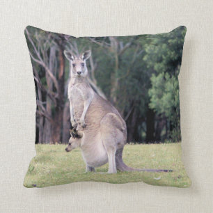 Mother Kangaroo with Baby Joey in Her Pouch Cushion