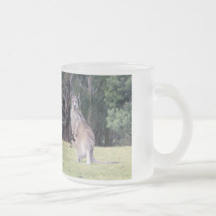 Mother Kangaroo with Baby Joey in Her Pouch Frosted Glass Coffee Mug