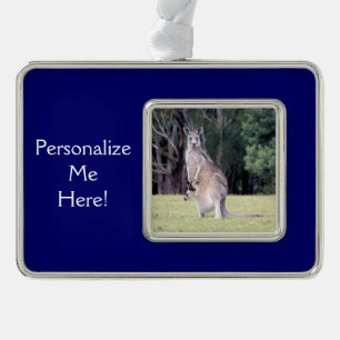 Mother Kangaroo with Baby Joey in Her Pouch Silver Plated Framed Ornament