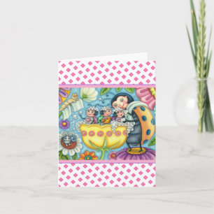 MOTHER LADYBUG & CHILDREN, TULIP BUBBLE BATH Blank Card