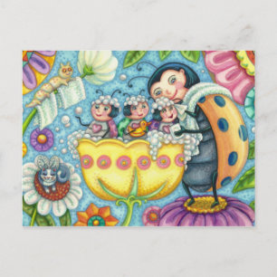 MOTHER LADYBUG & CHILDREN, TULIP BUBBLE BATH POSTCARD