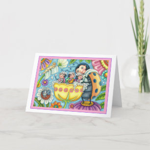 MOTHER LADYBUG & CHILDREN, TULIP TUB BUBBLE BATH H HOLIDAY CARD