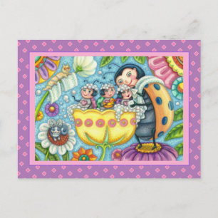 MOTHER LADYBUG & CHILDREN, TULIP TUB BUBBLE BATH HOLIDAY POSTCARD