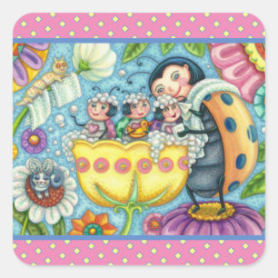 MOTHER LADYBUG & CHILDREN, TULIP TUB BUBBLE BATH SQUARE STICKER