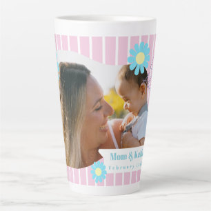 Mother Love Stripes Daisy Floral Photo Pink Latte Mug