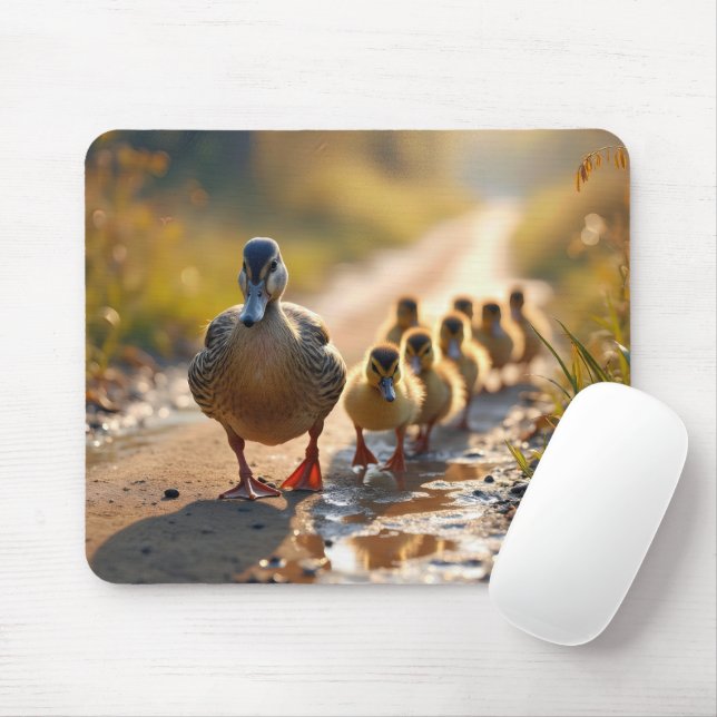 Mother Mallard Duck With Ducklings Mouse Mat (With Mouse)