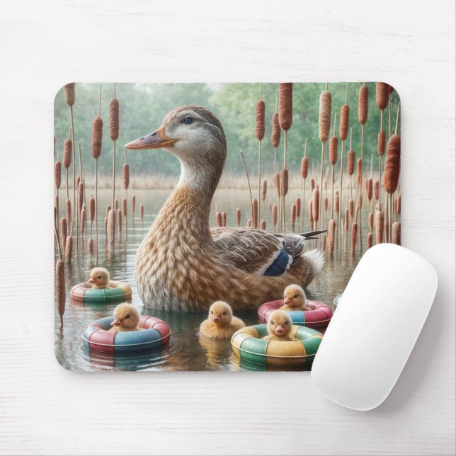 Mother Mallard Duck With Ducklings Mouse Mat (With Mouse)