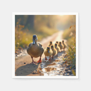 Mother Mallard Duck With Ducklings Napkin