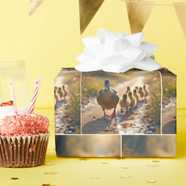 Mother Mallard Duck With Ducklings Wrapping Paper (Birthday Party)