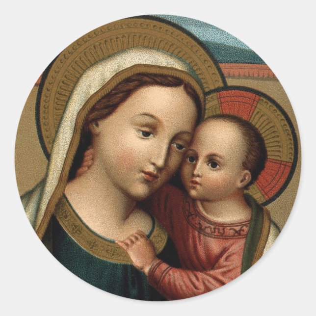 Mother Mary and Baby Jesus Christ Christmas Classic Round Sticker (Front)