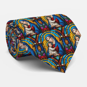 Mother Mary and Baby Jesus Christian Stained Glass Tie