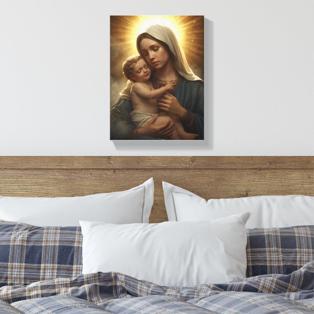 Mother Mary and Baby Jesus Stretched Canvas Print (Insitu(Bedroom))