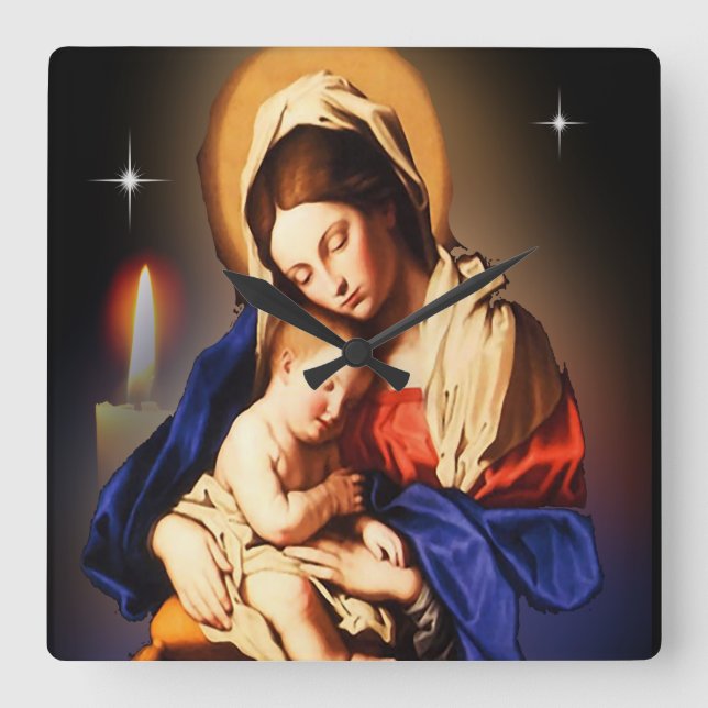 Mother Mary and Jesus Square Wall Clock (Front)