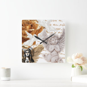 Mother Mary Angel Themed Peaceful And Luxurious  Square Wall Clock
