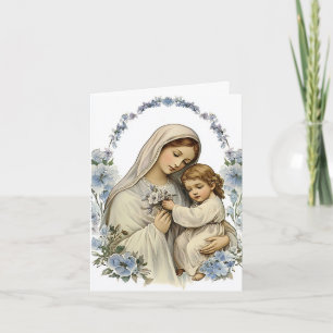 Mother Mary Baby Jesus Florall Religious Thank You Card