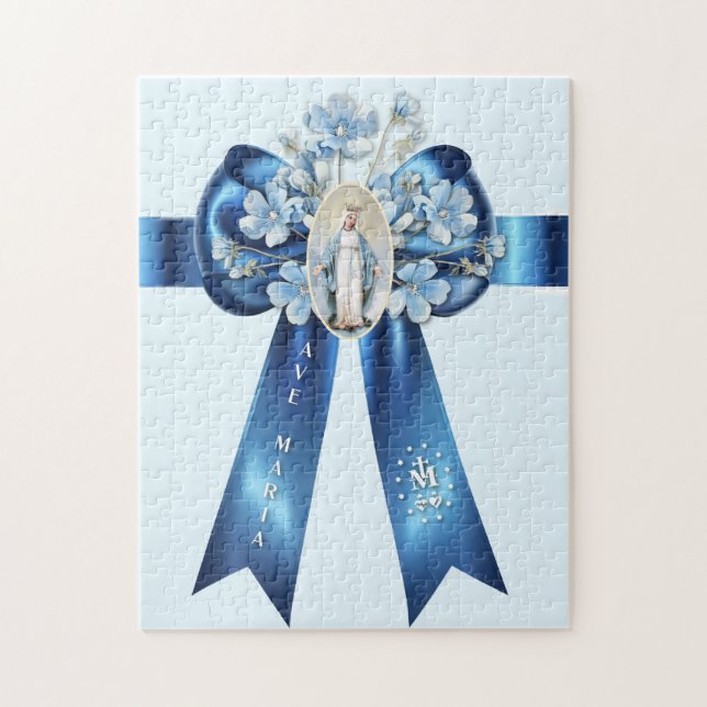 Mother Mary Blue Bow Religious Catholic Jigsaw Puzzle (Vertical)