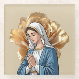 Mother Mary Catholic Christian Home Decor Gift Glass Coaster