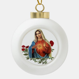 Mother MAry Ceramic Ball Christmas Ornament