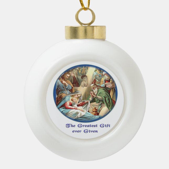 Mother Mary Ceramic Ball Christmas Ornament (Front)