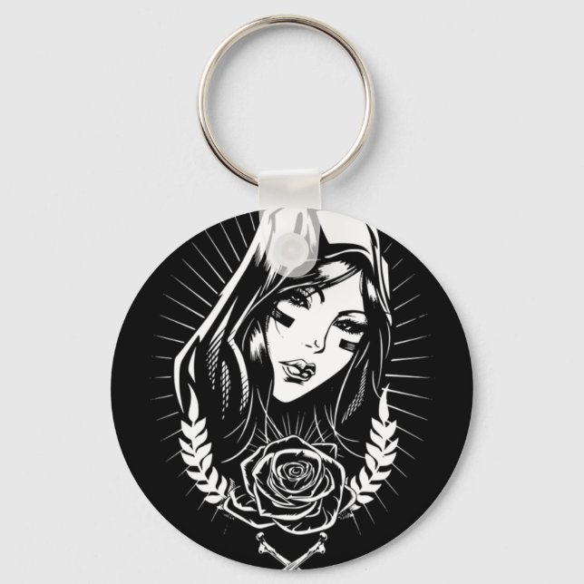 Mother Mary Chicano Art Key Ring (Front)