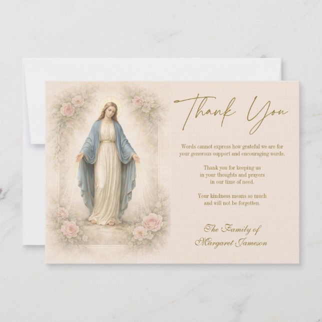 Mother Mary Floral Sympathy Funeral Memorial Thank You Card (Front)