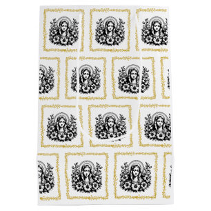 Mother Mary Gold Botanical Faith Baptism Grace Medium Gift Bag