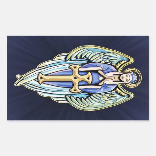 Mother Mary Guardian Angel Cross Design Rectangular Sticker (Front)