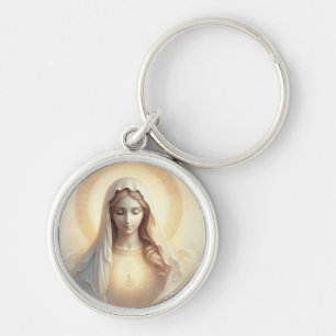 Mother Mary In Soft White Tones Key Ring