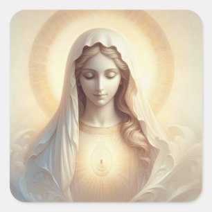 Mother Mary In Soft White Tones Square Sticker