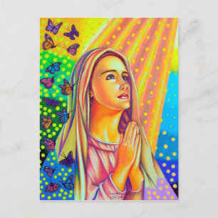 Mother Mary Praying With Light From Above Postcard