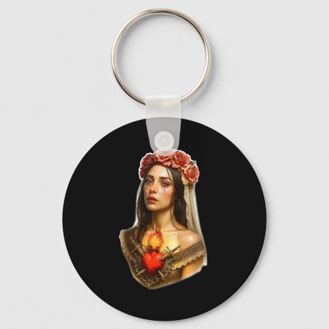 Mother Mary Sacred Heart Cry  Key Ring (Front)