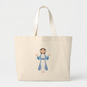 Mother Mary with Rosary Large Tote Bag
