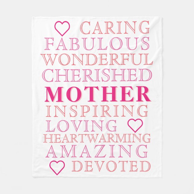 Mother Modern Typography Pink Heart Fleece Blanket (Front)