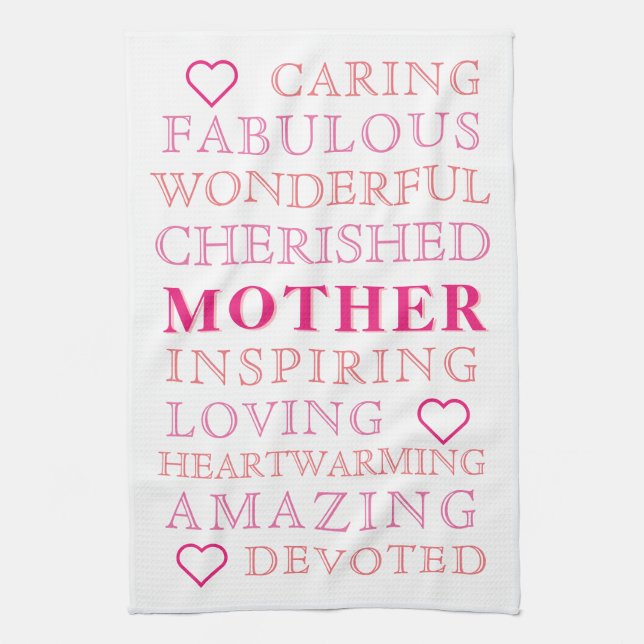 Mother Modern Typography Pink Heart Tea Towel (Vertical)